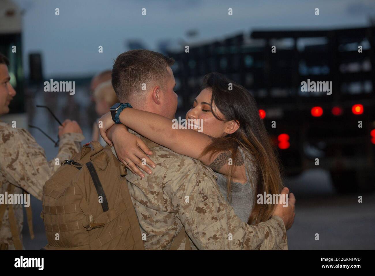 Les Marines et les marins stationnés à bord du MCAS Beaufort, SC, reviennent de leur déploiement d'un mois le 5 juin 2021. Banque D'Images