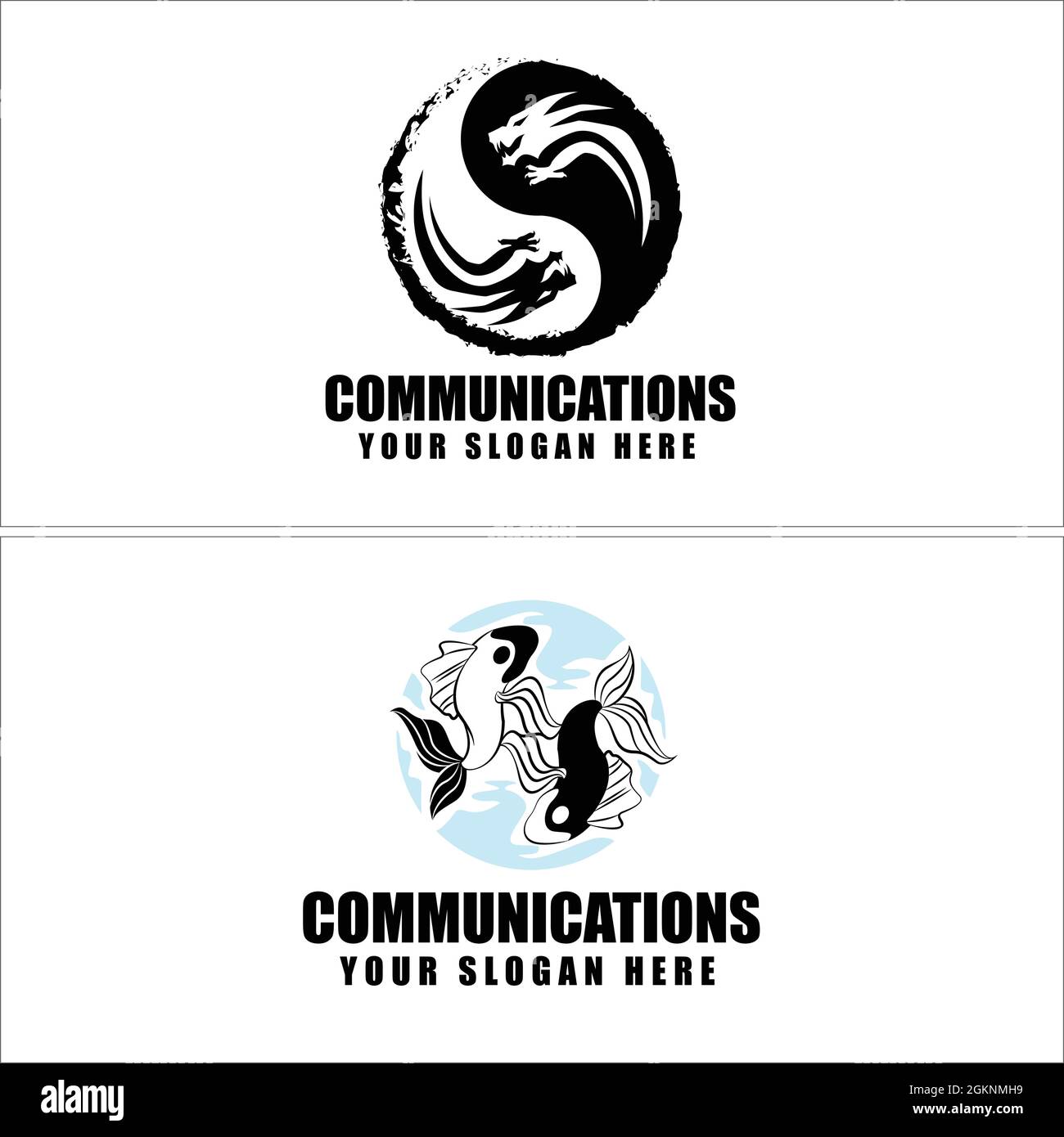 Logo de concept de dragon et de poisson yin yang Illustration de Vecteur