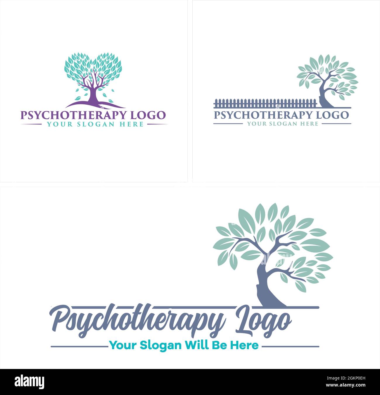 Psychothérapeute médical arbre feuille plante naturel logo conception Illustration de Vecteur