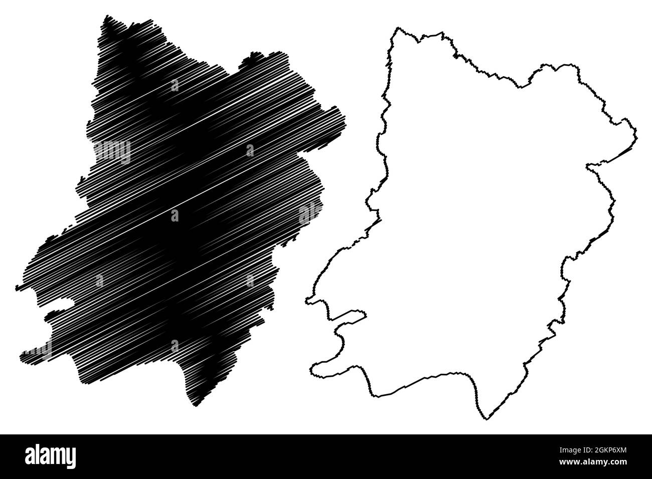 District d'Auraiya (État de l'Uttar Pradesh, République de l'Inde) carte illustration vectorielle, scribble esquisse carte d'Auraiya Illustration de Vecteur