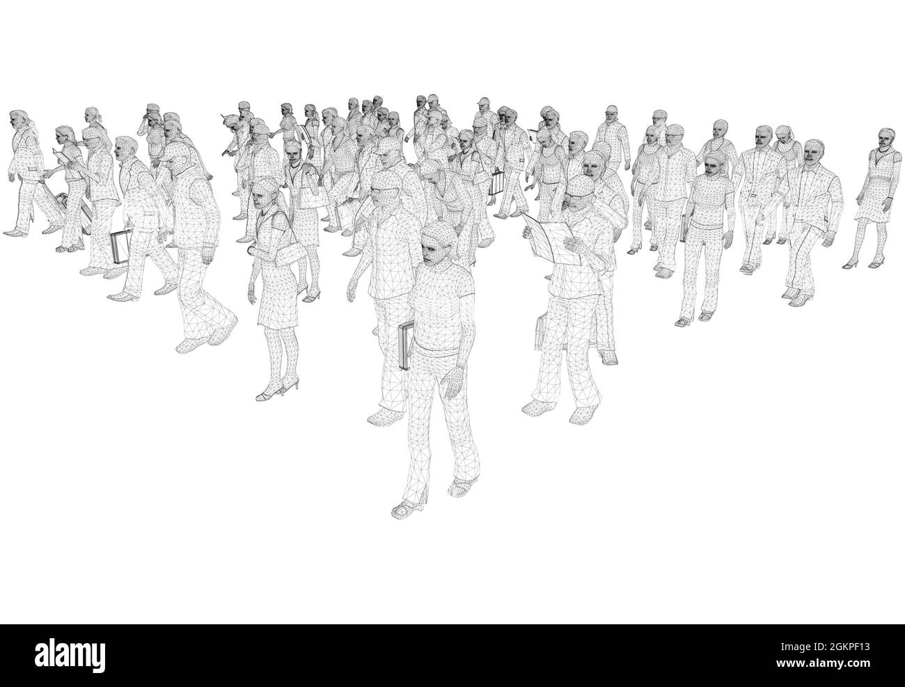 Les éléments filaires des gens vont, se tiennent dans différentes poses isolées sur fond blanc. Vue isométrique. 3D. Illustration vectorielle. Illustration de Vecteur