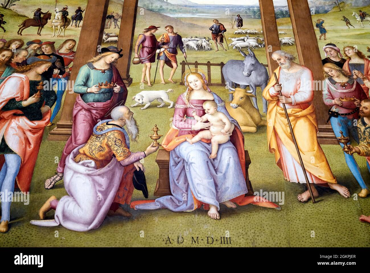 Città della Pieve Ombrie Italie. Église Santa Maria dei Bianchi. Adoration de la fresque de Magi par Perugino Banque D'Images