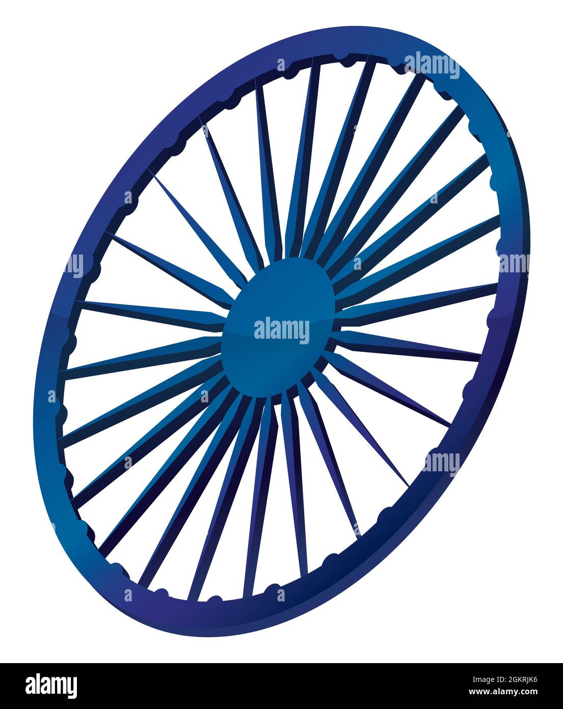 Relief bleu du symbole indien de la roue Ashoka Chakra, isolée sur fond blanc. Illustration de Vecteur