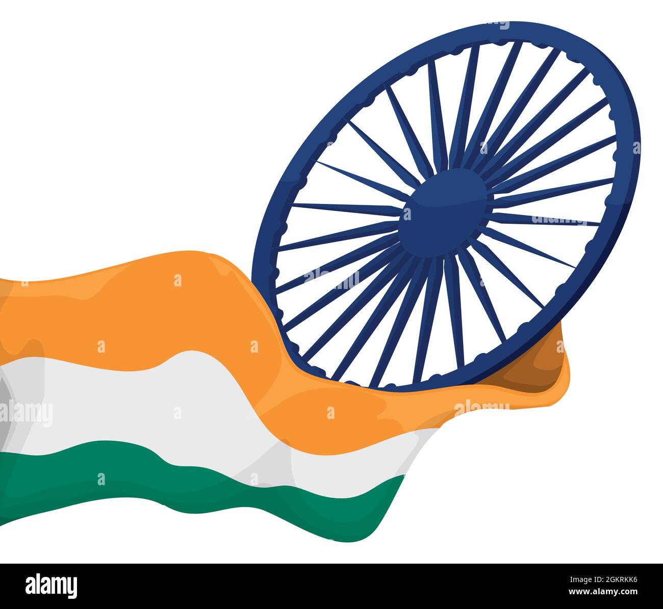 Roue Ashoka Chakra bleue enveloppée pour un drapeau tricolore indien. Illustration de Vecteur