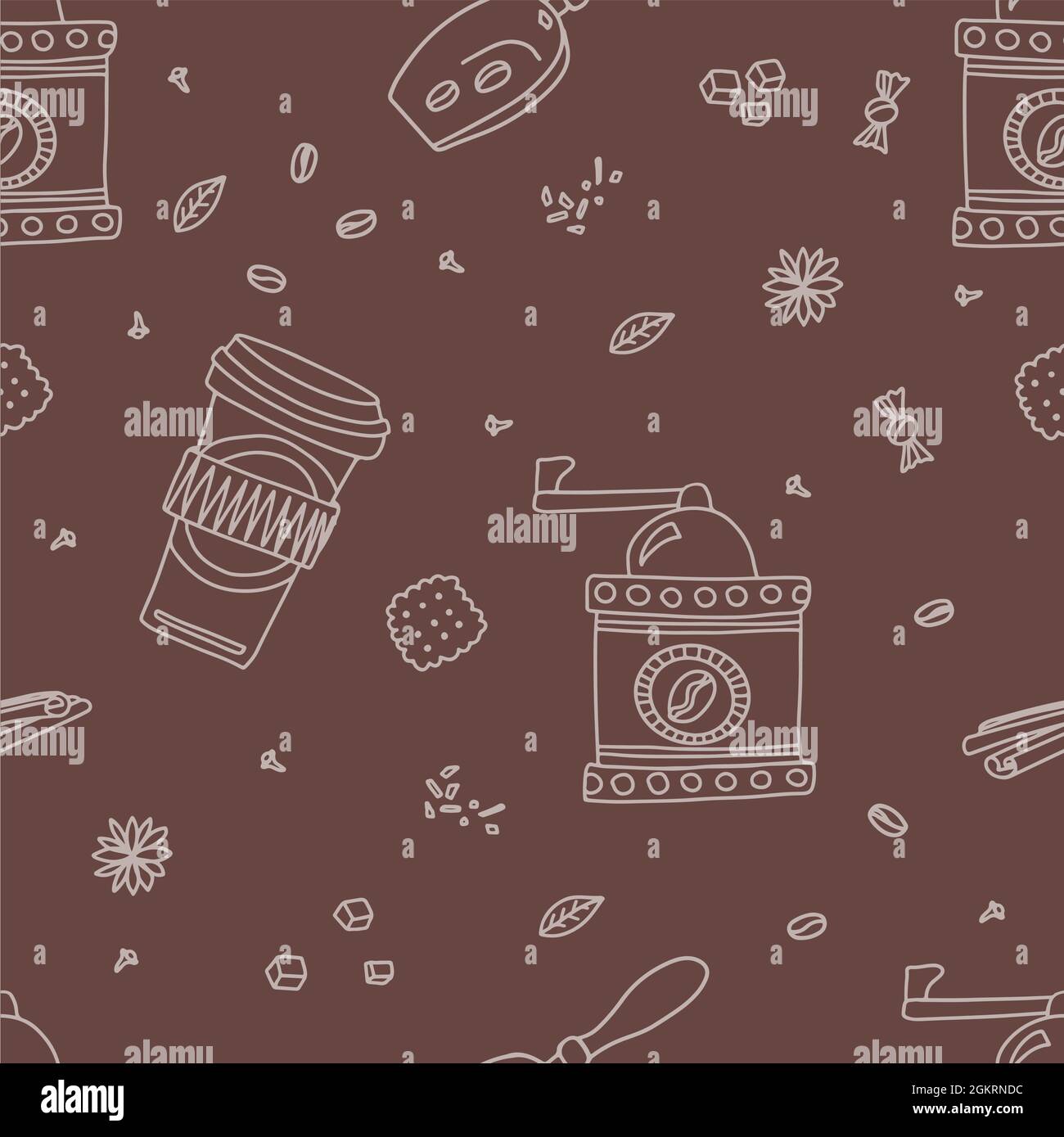 Motif sans couture composé de café et de thé dessinés à la main. Un ensemble de dessins vectoriels isolés pour boire du thé et faire toutes sortes de café. Un ensemble de Illustration de Vecteur