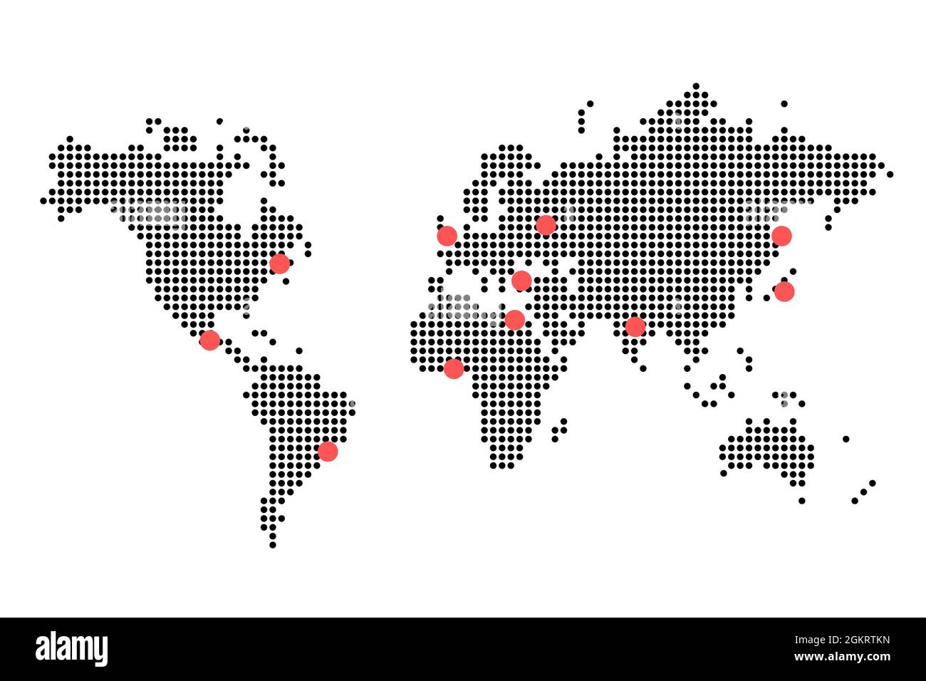 Vecteur de carte du monde. Carte du monde en pointillés avec les plus grandes villes du monde. Illustration de Vecteur