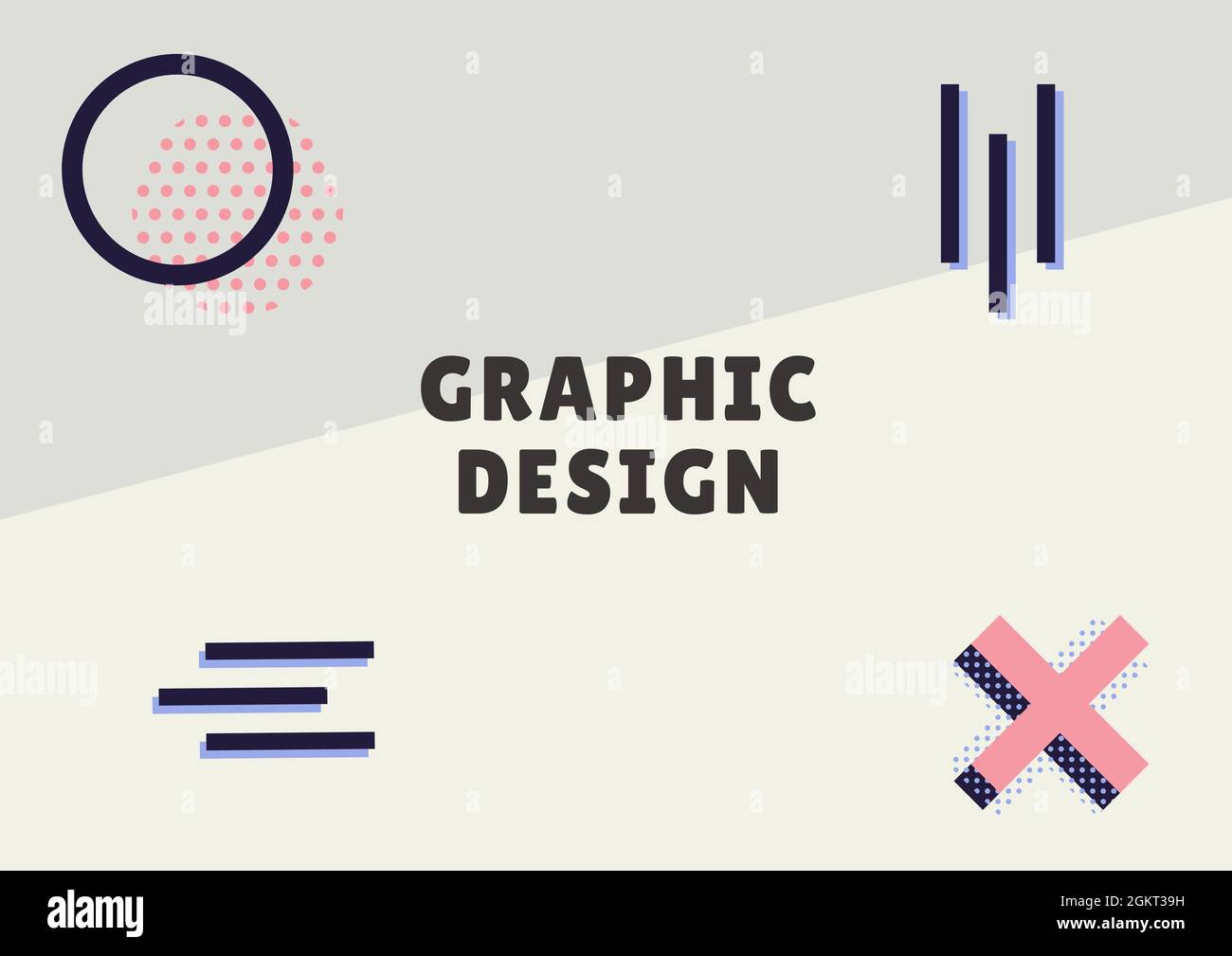 Texte de conception graphique sur des formes abstraites sur fond gris bicolore Banque D'Images