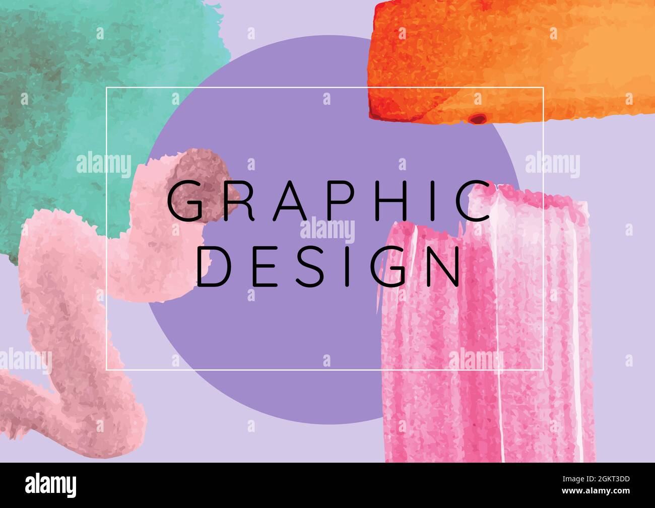 Texte de conception graphique sur des formes abstraites colorées sur fond violet Banque D'Images