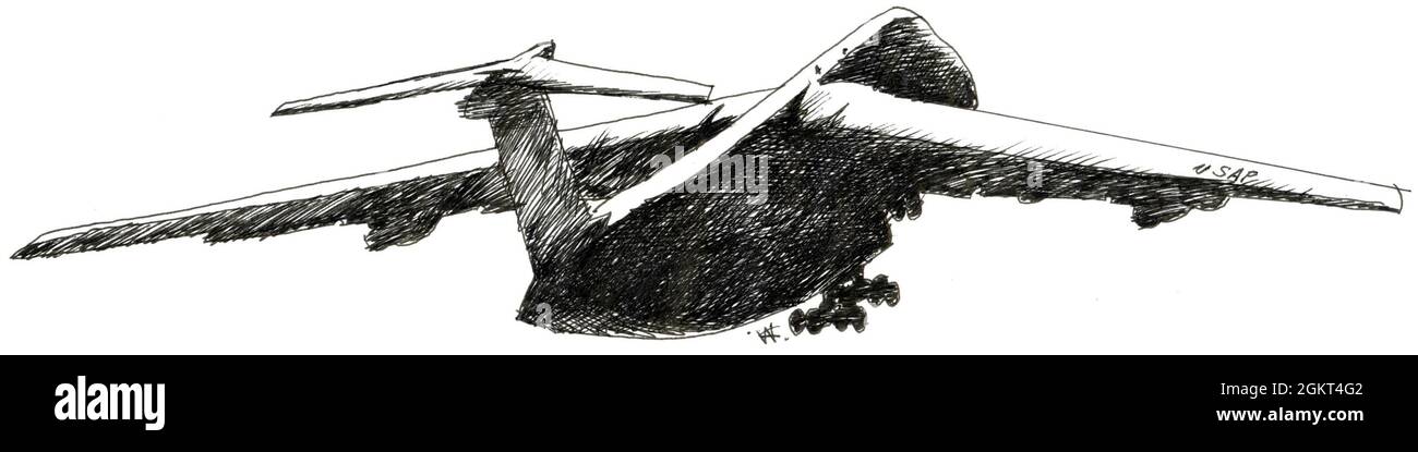 C-5 Fly Away, illustration/clip Art Pen and Ink, dessin à la main Banque D'Images