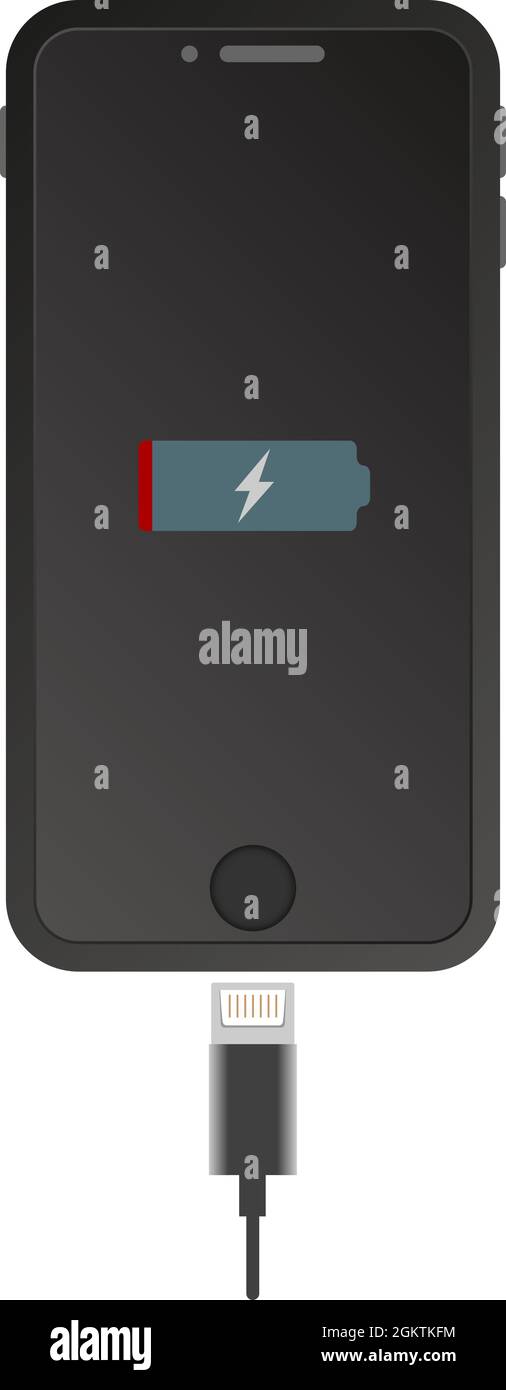 Batterie faible, smartphone, tablette, GSM, filaire, illustration de la mallette, de la charge, du chargeur, de l'adaptateur de charge, du vecteur de puissance inférieur. Illustration de Vecteur