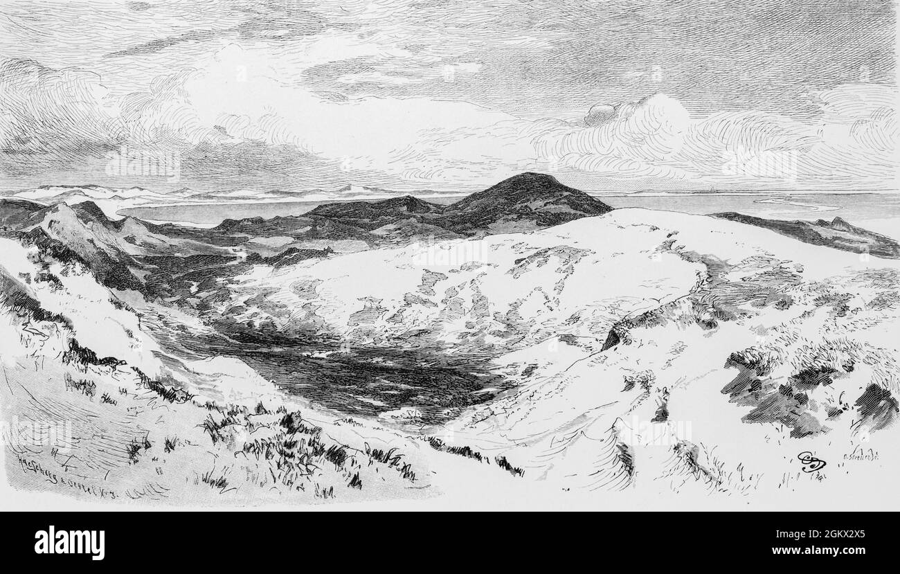 Dunes à Königshafen près de la ville de List sur l'île de Frise du Nord Sylt, Frise du Nord, Schleswig-Holstein, Allemagne, illustration historique 1880, Banque D'Images