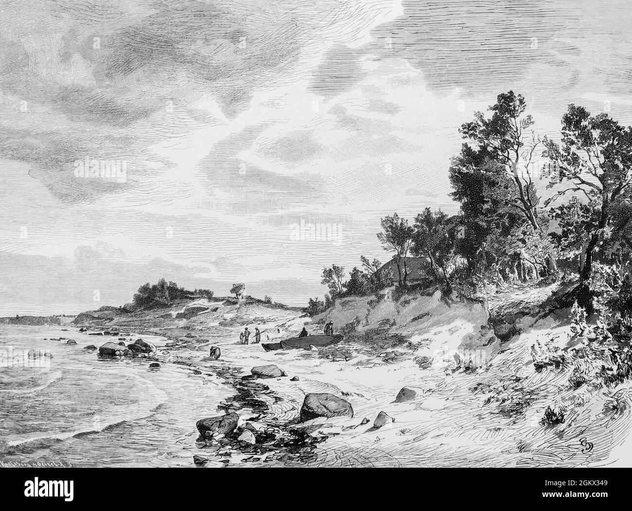 Paysage côtier de la péninsule d'Alsen dans la mer Baltique, puis la province de Schleswig-Holstein aujourd'hui Jutland, Danemark Banque D'Images