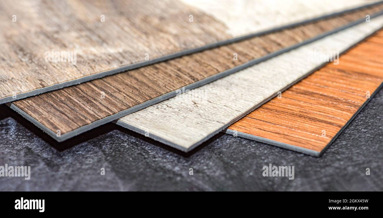Plancher en vinyle PVC. Échantillons de revêtements de sol en vinyle. Collection de carreaux de vinyle. Articles maison de bricolage Banque D'Images