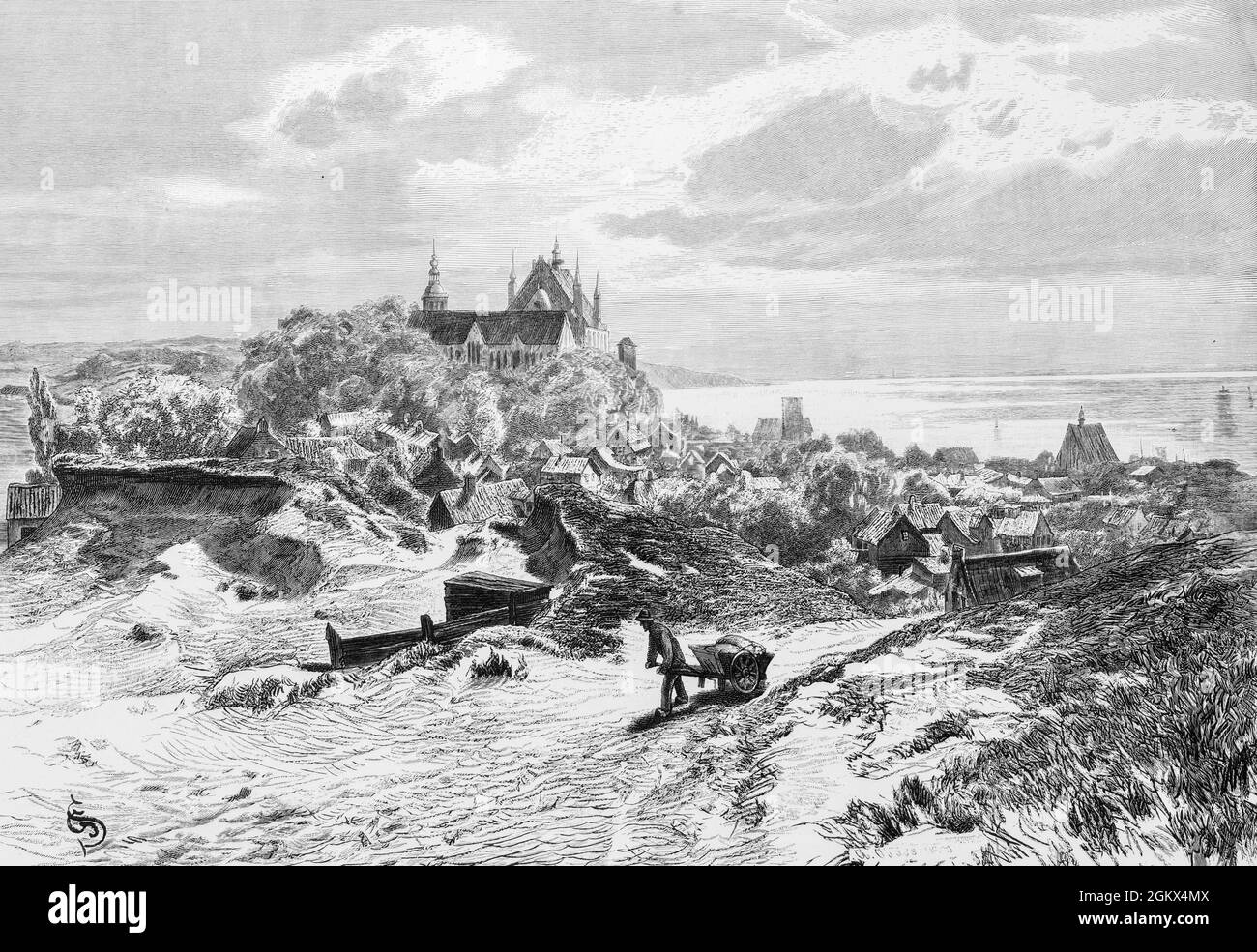 Frombork en Pologne ou puis Frauenburg en Pomerania situé sur la lagune de Vistule, Pologne, Europe de l'est, illustration historique 1880, Banque D'Images