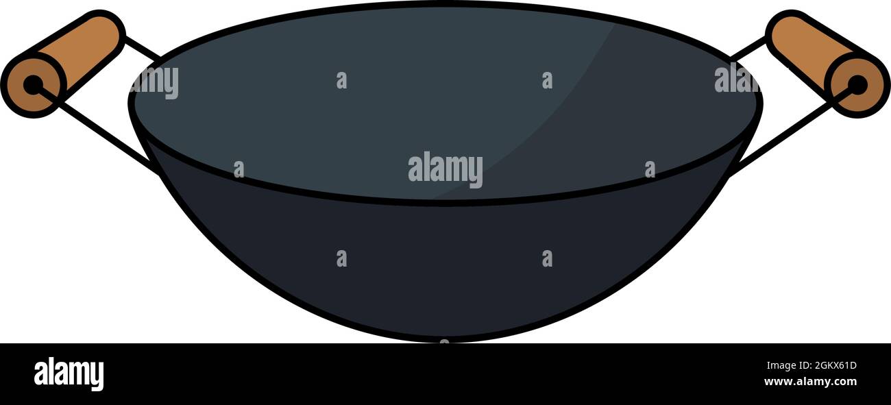 Poêle à frire wok ou récipient de cuisine chinoise en icône vectorielle Illustration de Vecteur