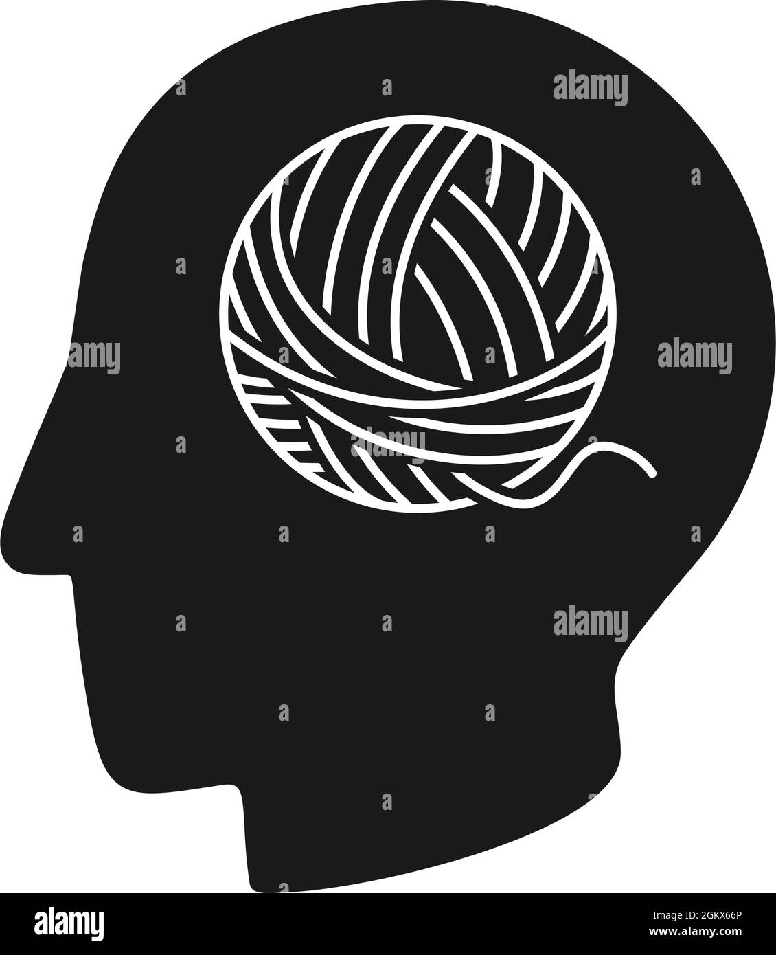 Tête avec boule de laine ou ficelle pour la santé mentale concept en vecteur Illustration de Vecteur