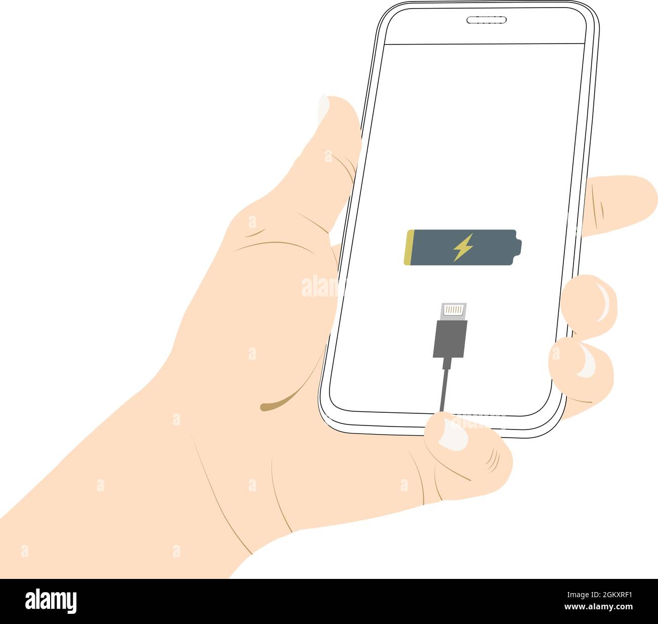 Batterie faible, smartphone, tablette, GSM, filaire, illustration de la mallette, de la charge, du chargeur, de l'adaptateur de charge, du vecteur de puissance inférieur. Illustration de Vecteur