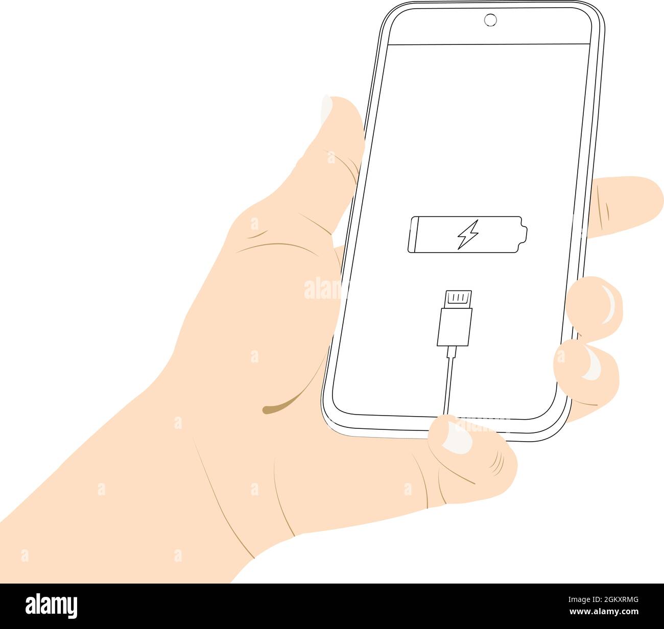 Batterie faible, smartphone, tablette, GSM, filaire, illustration de la mallette, de la charge, du chargeur, de l'adaptateur de charge, du vecteur de puissance inférieur. Illustration de Vecteur