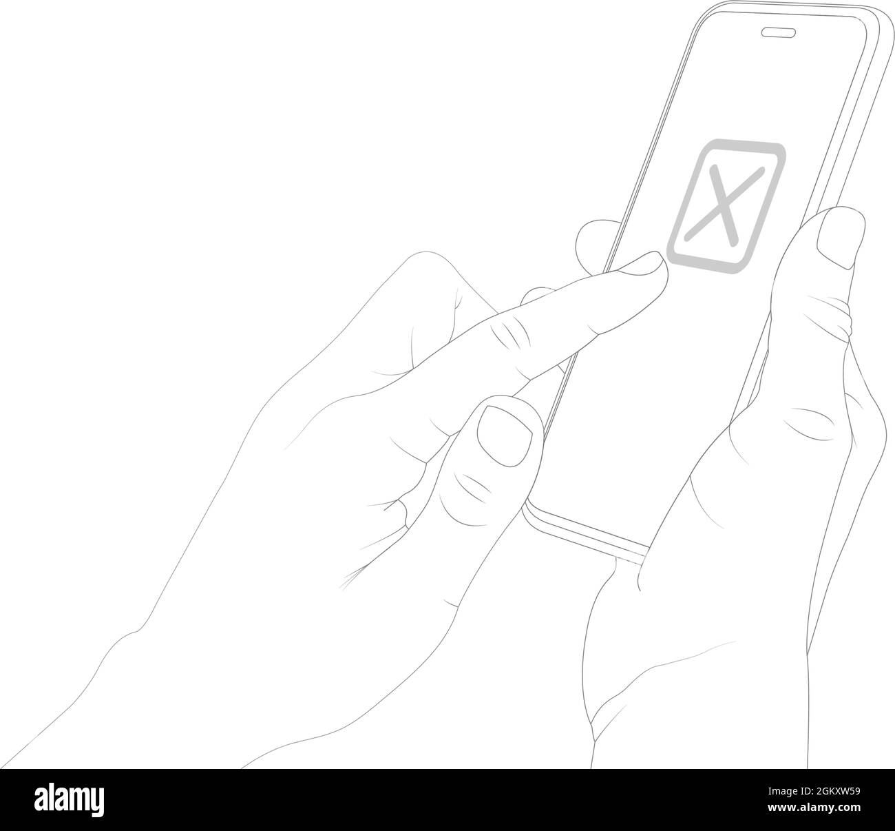 Désactiver, échec, échec, refuser, smartphone, à l'aide d'un téléphone, annulez, refusez. Illustration de Vecteur