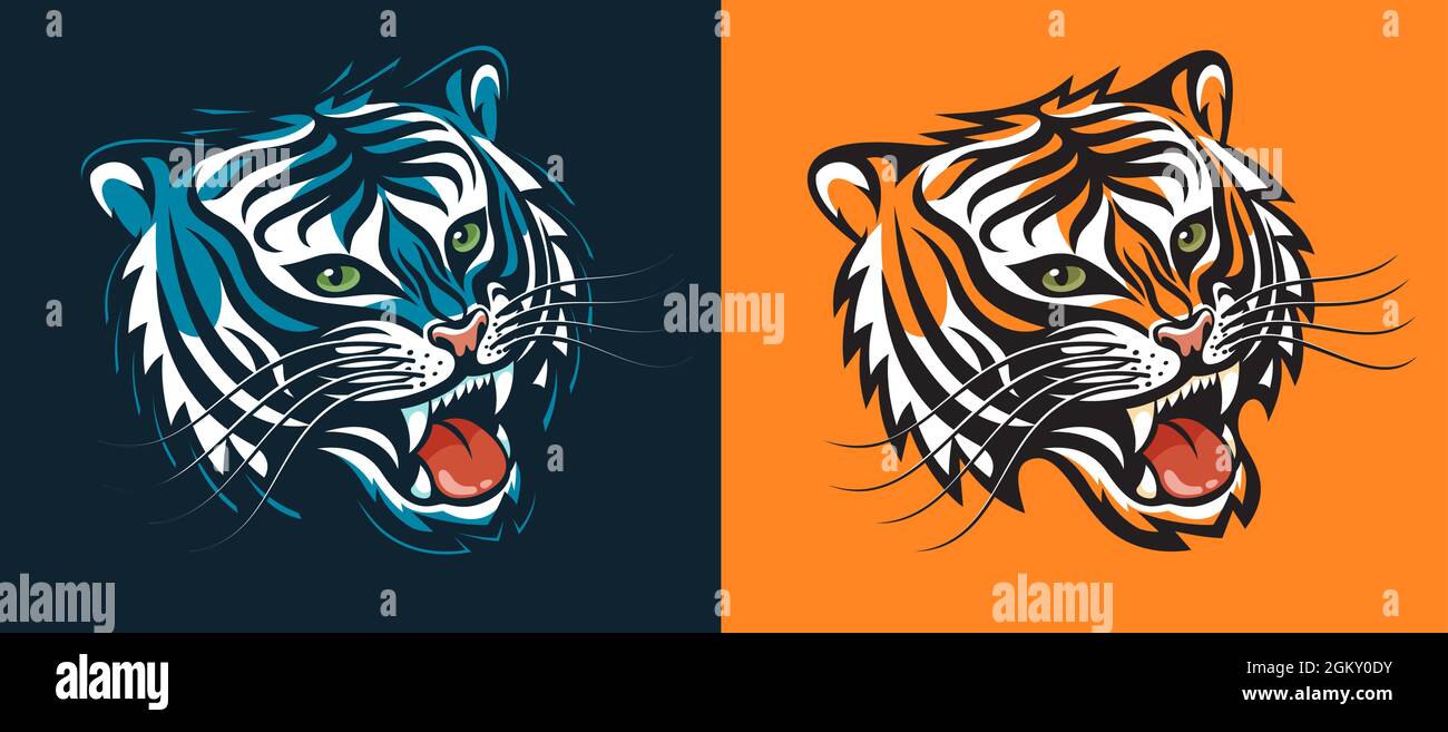 Tête de tigre demi-tour grognements - style de logo Illustration de Vecteur