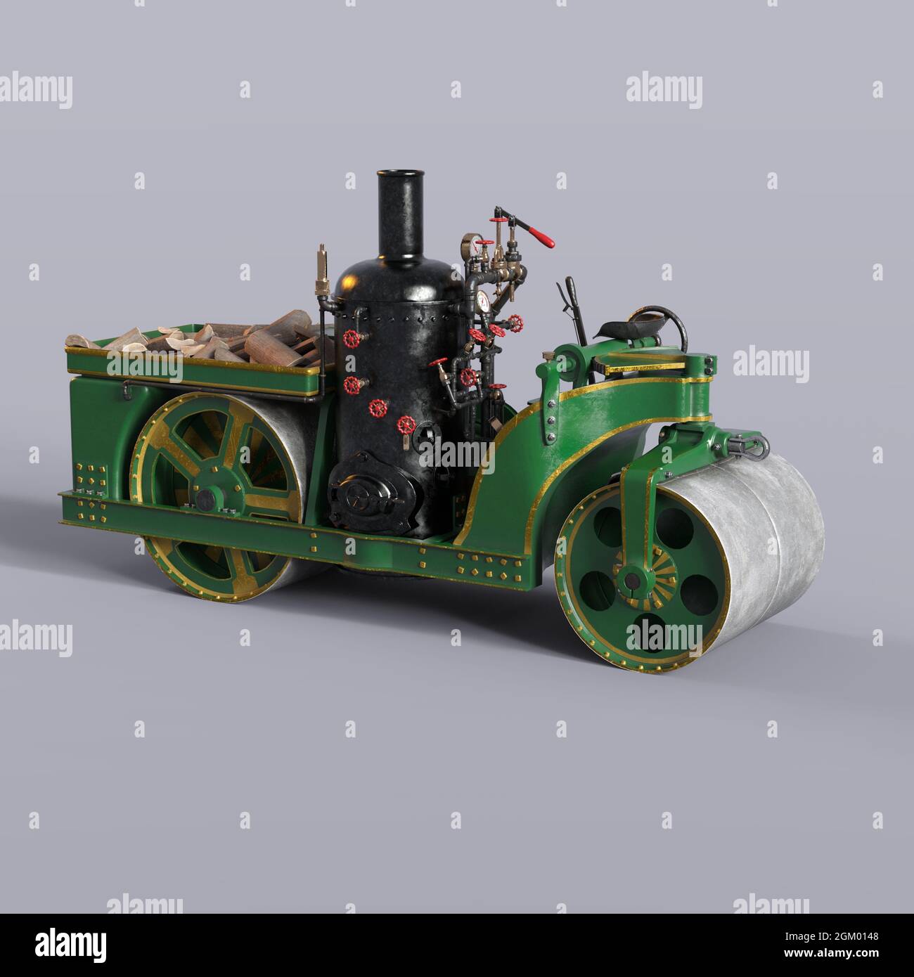 Illustration 3D d'un steamroller victorien steampunk. Objet de rendu isolé Banque D'Images