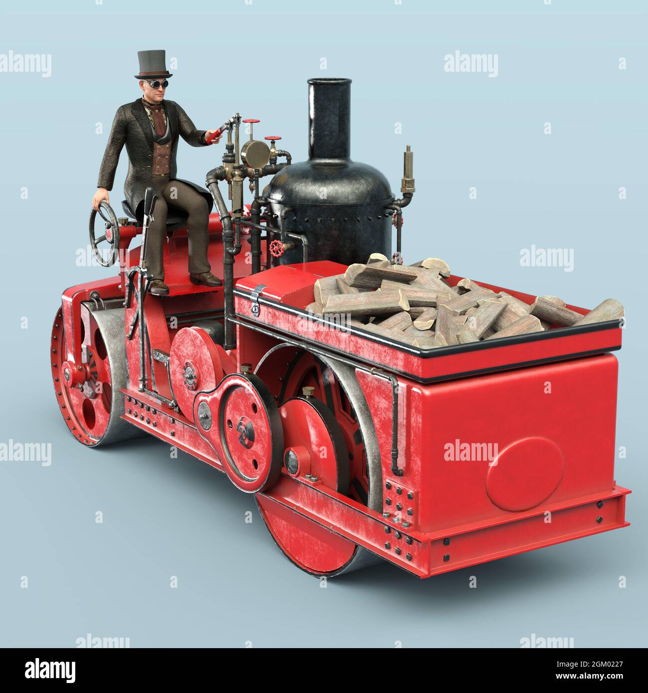 Illustration 3D d'un steamroller victorien steampunk. Objet de rendu isolé Banque D'Images