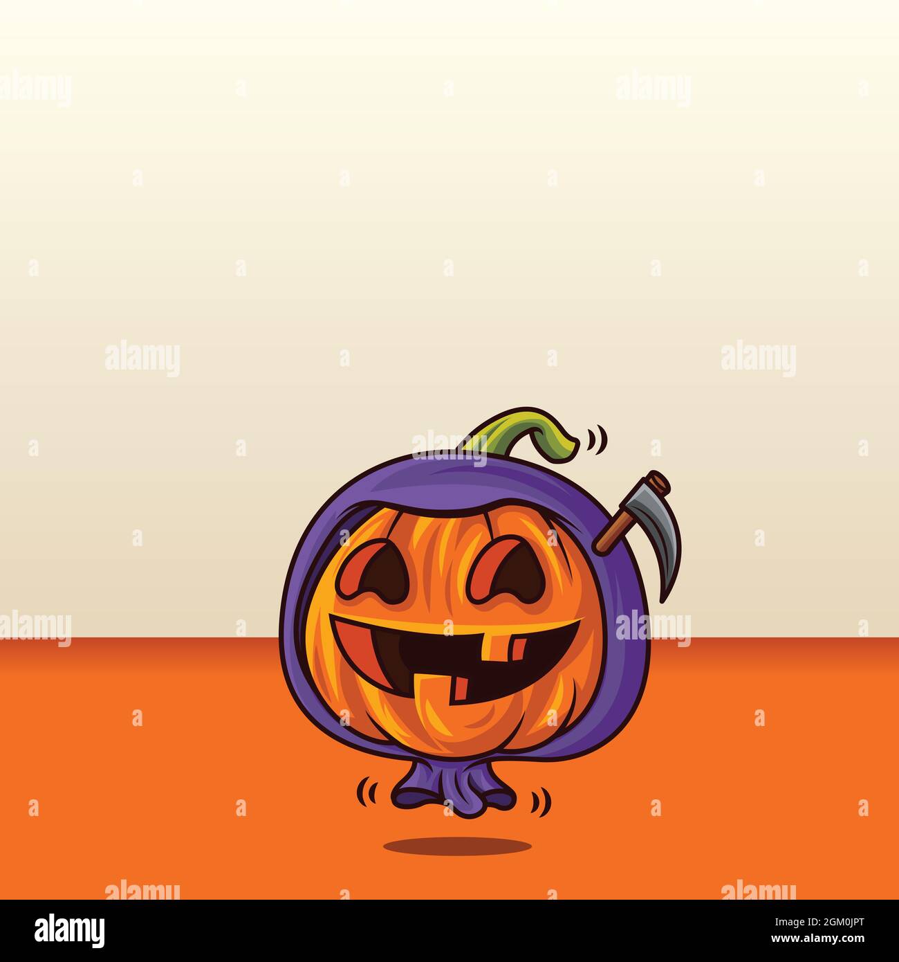 Joyeux Halloween. Dessin animé mignon citrouille avec sombre costume de couche sur fond d'espace vide Illustration de Vecteur