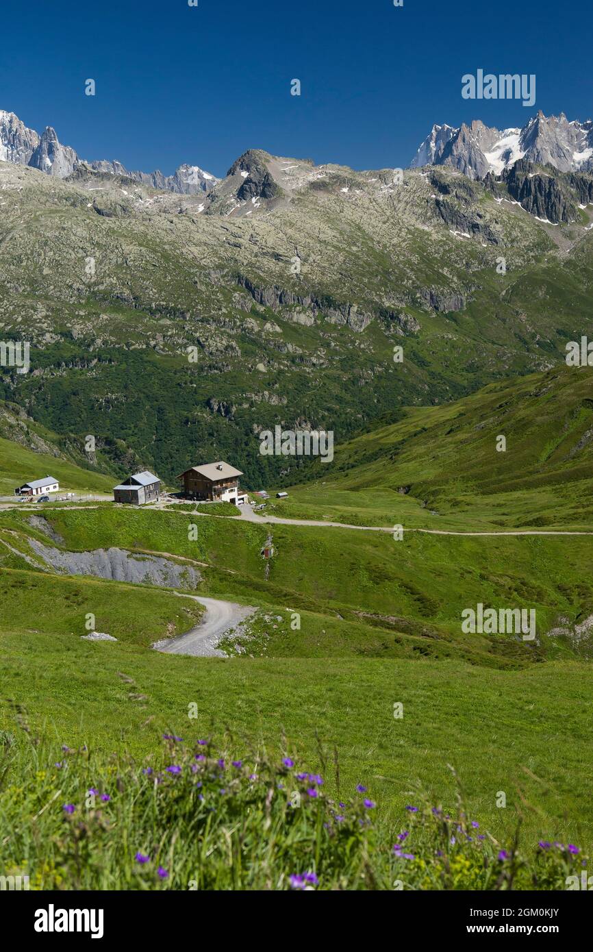 FRANCE HAUTE-SAVOIE (74) PASSY, REFUGE DU COL D'ANTERNE ET DU MASSIF DU MONT BLANC Banque D'Images