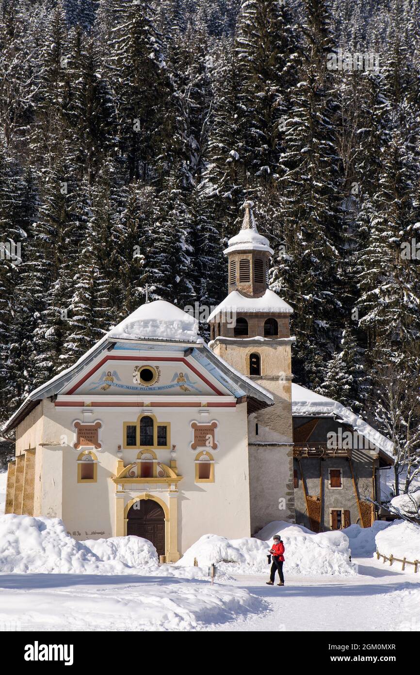 FRANCE HAUTE-SAVOIE (74) LES CONTAMINES-MONTJOIE, CHAPELLE NOTRE-DAME DE LA GORGE Banque D'Images