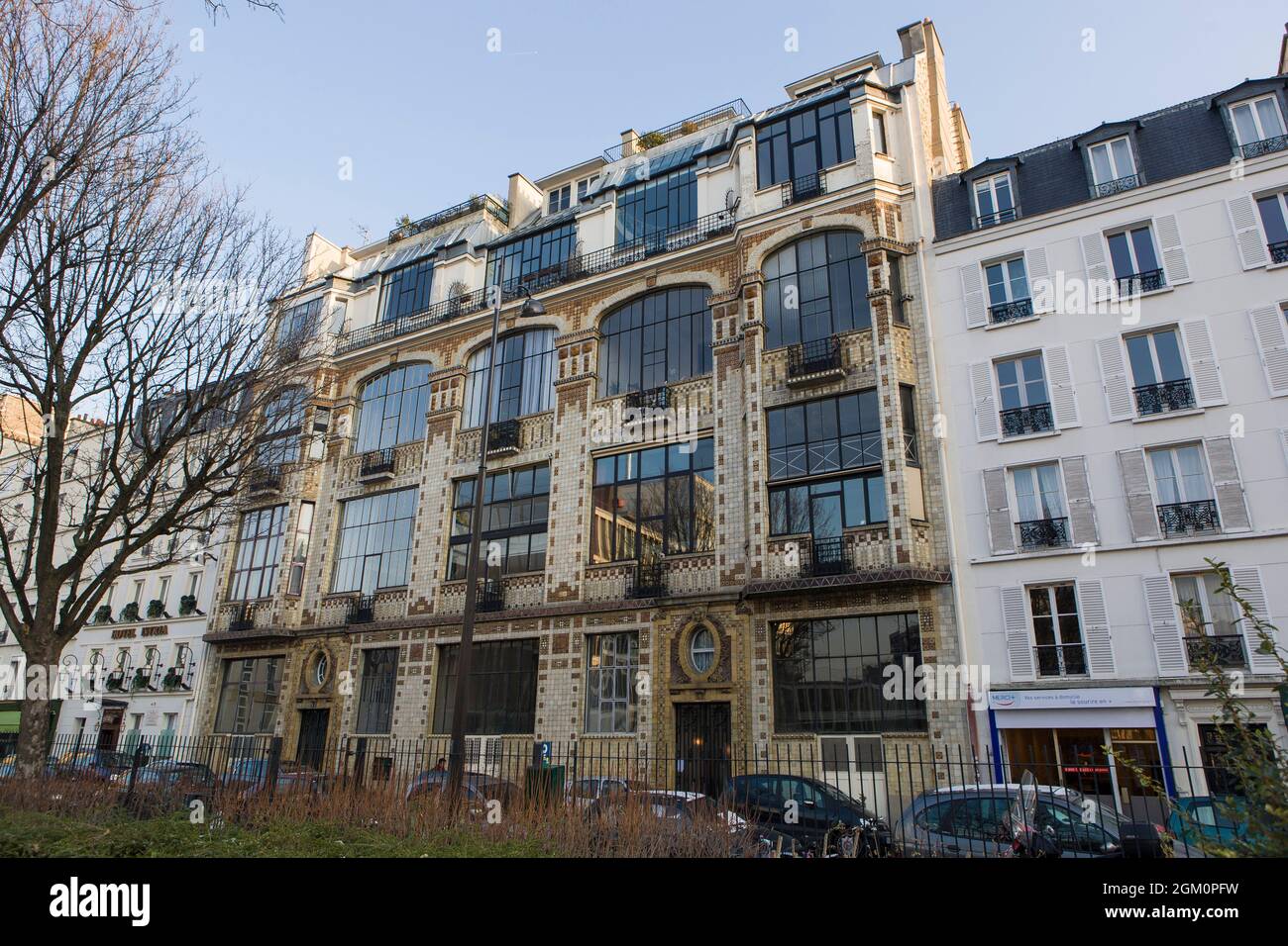 FRANCE PARIS (75) 14ÈME ARRONDISSEMENT, ATELIERS D'ARTISTES, 31 RUE CAMPAGNE PREMIÈRE, FAÇADE DE STYLE ART DÉCO Banque D'Images