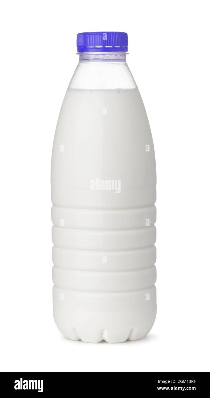 Vue avant de la bouteille de lait en plastique vierge isolée sur du blanc Banque D'Images
