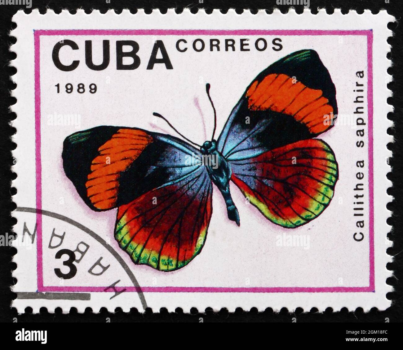 CUBA - VERS 1989 : un timbre imprimé à Cuba montre Calithea Saphhira, Butterfly, vers 1989 Banque D'Images