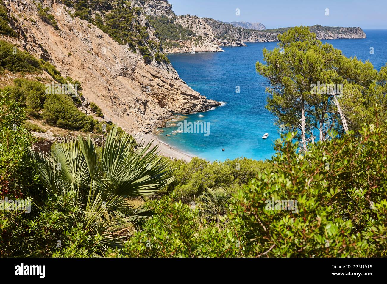 Eaux turquoise de Majorque. Plage de Coll Baix. Côte méditerranéenne. Espagne Banque D'Images