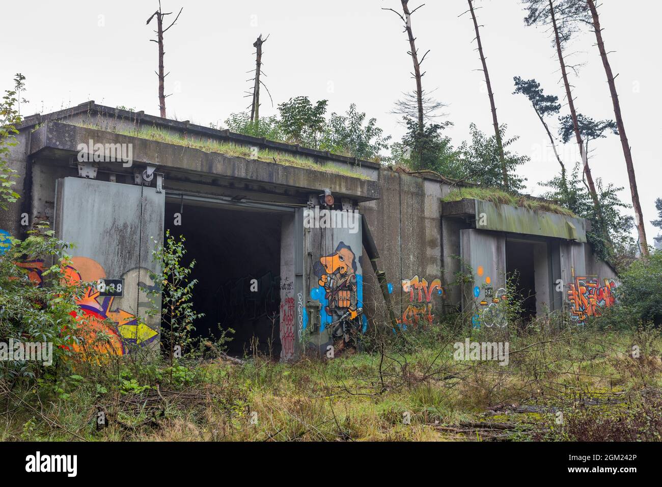 Des bunkers de munitions allemands abandonnés utilisés pendant la guerre froide en Belgique Banque D'Images