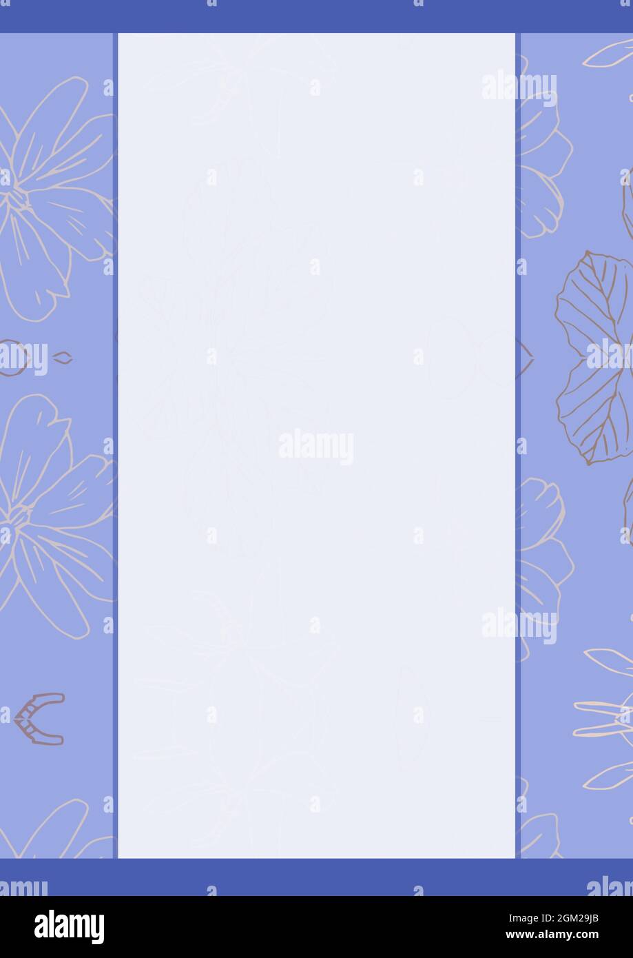 Image générée numériquement d'une bannière blanche avec espace de copie contre des motifs floraux sur fond bleu Banque D'Images
