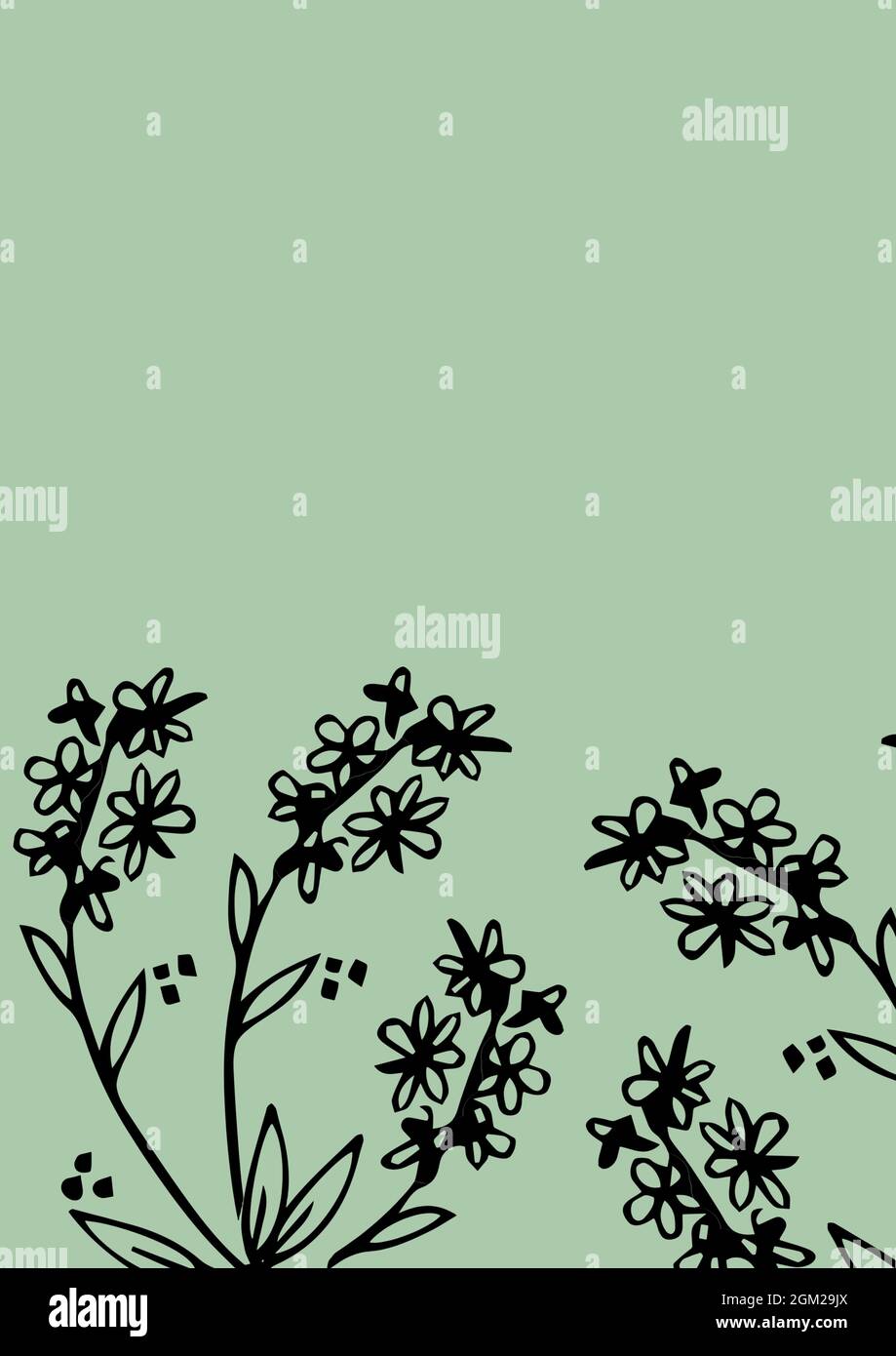 Image générée numériquement de motifs floraux avec espace de copie sur fond vert Banque D'Images