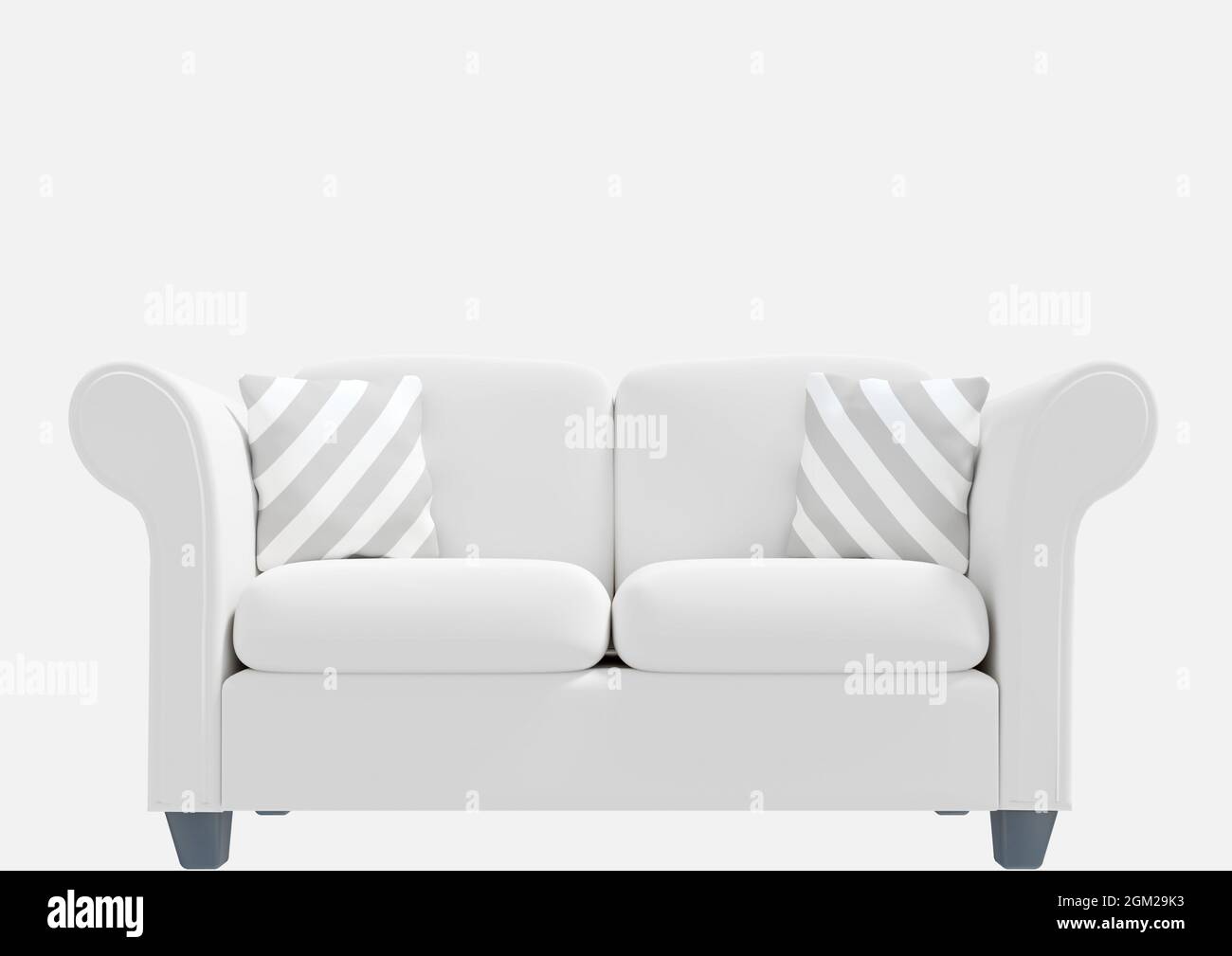 Image générée numériquement d'une icône de canapé grise sur fond blanc Banque D'Images