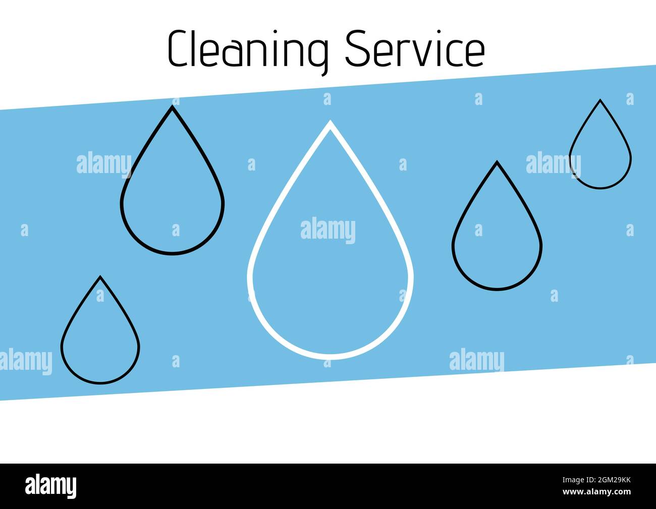 Le texte du service de nettoyage sur les icônes de gouttes d'eau sur la bannière bleue sur fond blanc Banque D'Images