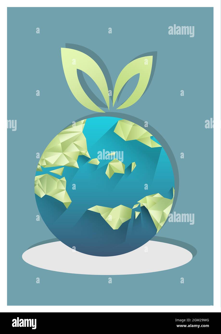 Image générée numériquement de l'icône de feuilles sur le globe sur fond vert Banque D'Images