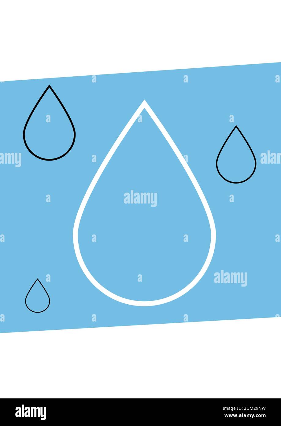 Image générée numériquement des icônes de gouttes d'eau sur la bannière bleue sur fond blanc Banque D'Images