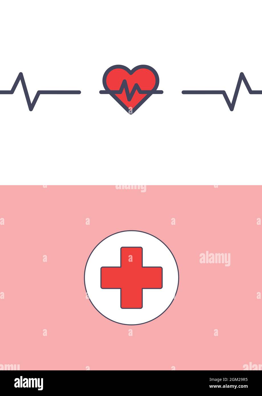 Image générée numériquement du rythme cardiaque et du symbole médical sur fond blanc et rose Banque D'Images