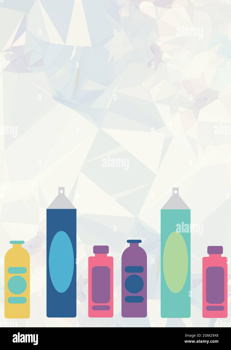 Plusieurs icônes de bouteille de détergent de nettoyage par rapport aux formes géométriques 3d sur fond blanc Banque D'Images