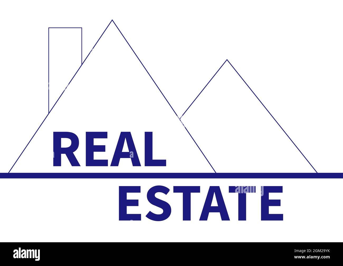 Image générée numériquement de texte immobilier avec logo abstrait sur fond blanc Banque D'Images