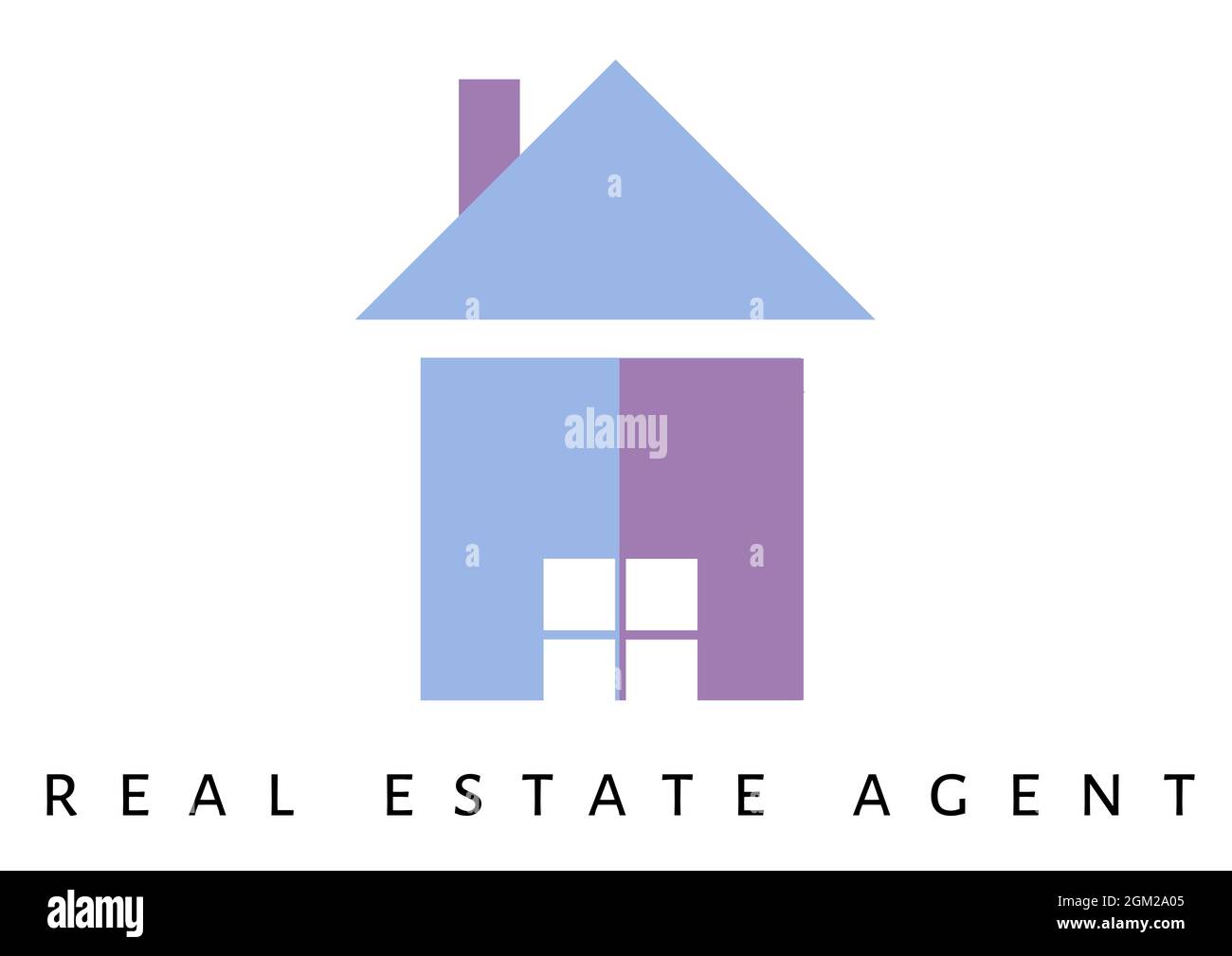 Image numérique de texte immobilier avec icône maison sur fond blanc Banque D'Images