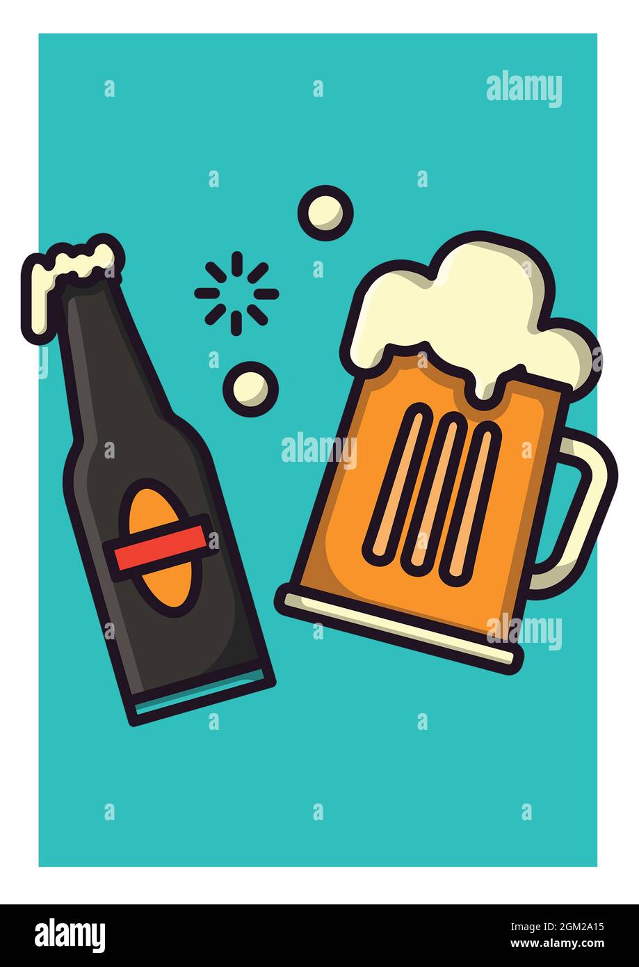 Image générée numériquement de l'icône d'une bouteille de bière et d'un pichet de bière sur fond vert Banque D'Images