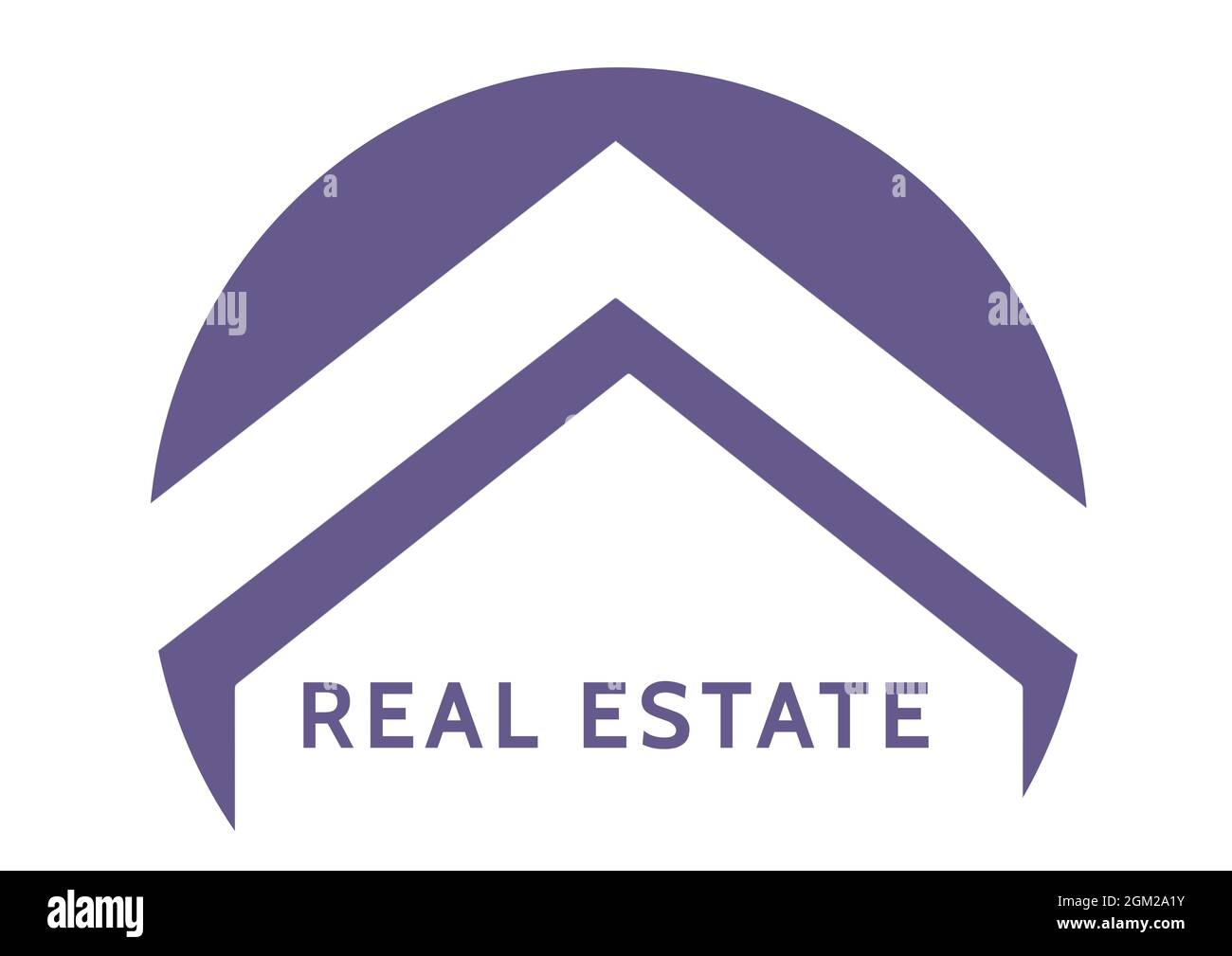 Image générée numériquement de texte immobilier avec logo abstrait sur fond blanc Banque D'Images
