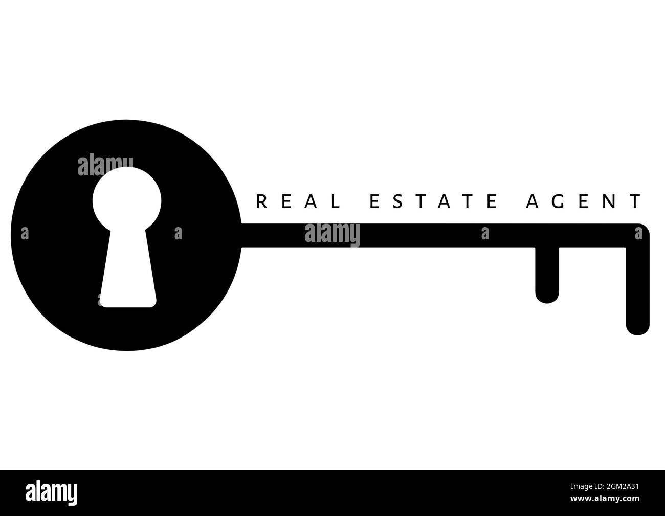 Image générée numériquement du texte de l'agent immobilier avec icône de clé sur fond blanc Banque D'Images