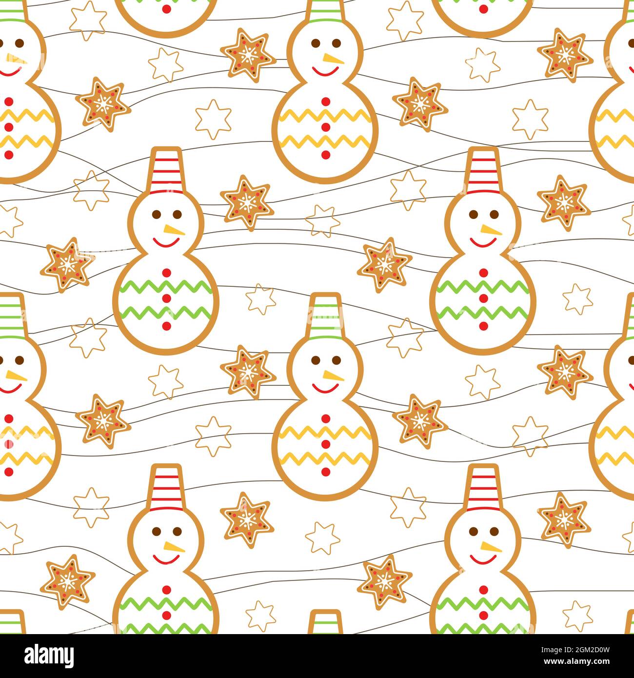 Motif bonhomme de neige verni de Noël sans couture. Arrière-plan avec pâtisseries traditionnelles du nouvel an. Modèle de pain d'épice pour l'emballage cadeau, le tissu et Illustration de Vecteur