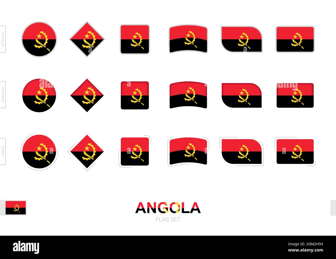 Drapeau de l'Angola mis, drapeaux simples de l'Angola avec trois effets différents. Illustration vectorielle. Illustration de Vecteur