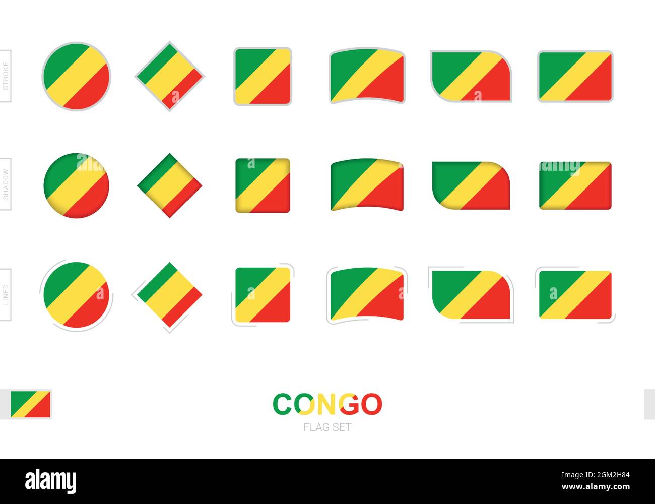 Drapeau du Congo, drapeaux simples du Congo avec trois effets différents. Illustration vectorielle. Illustration de Vecteur
